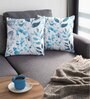 Blue & White Satin Floral 16x16 inches Cushion Covers (Pack of 2)