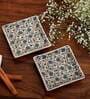 Multicolor Set of 2 Stoneware Square Appetizer  Platters 