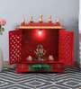 Red Sheesham Wood & MDF Floor Rested Mandir With Door