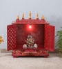 Multicolor Sheesham Wood & MDF Floor Rested Mandir With Door