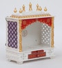 White And Gold Sheesham Wood Floor Rested Mandir Without Door