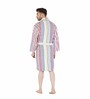Multicolor Striped 100% Cotton Men Bathrobe With Slippers (L)