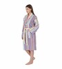 Multicolor Striped 100% Cotton Women Bathrobe With Slippers (L)