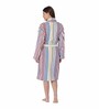 Multicolor Striped 100% Cotton Women Bathrobe With Slippers (L)