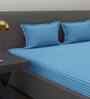 Blue Solid 180 TC Cotton King Sized Bedsheet with 2 Pillow Covers
