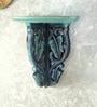 Green Solid Wood Handcarved Harita Patra Floating Wall Shelf With Distressed Finish