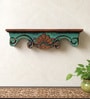 Green Solid Wood Handcarved Tamra Floating Wall Shelf With 3D Work