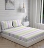 Multicolor Striped 225 TC Cotton Queen Sized Bed Sheets with 2 Pillow Covers