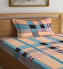 Multicolor Striped 300 TC Cotton Fitted Single Bedsheet with 1 Pillow Cover