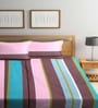 Multicolor Stripes 300 TC Cotton Blend Double King Sized Bedsheet With 2 Pillow Covers