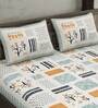 Multicolor Abstract 240 TC Cotton King Sized Bed Sheets with 2 Pillow Covers