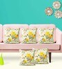Yellow & Cream Floral Velvet 12 x 12 Inches Cushion Covers (Set of 5)