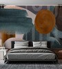 Teal Gold Sun Abstract Vinyl Abstract Self Adhesive Wallpaper (3 ft X 3 ft)