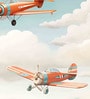 Red Biplane Sky Vinyl Decorative Self Adhesive Wallpaper (3 ft X 3 ft)