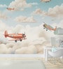 Crimson Biplane Clouds Vinyl Decorative Self Adhesive Wallpaper (3 ft X 3 ft)