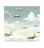 Olive Airplane Squadron Vinyl Decorative Self Adhesive Wallpaper (3 ft X 3 ft)