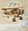 Explorer Map Airplane Vinyl Decorative Self Adhesive Wallpaper (3 ft X 3 ft)