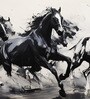 Wild Horses Charcoal Vinyl Decorative Self Adhesive Wallpaper (3 ft X 3 ft)