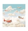 Crimson Biplane Clouds Vinyl Decorative Self Adhesive Wallpaper (3 ft X 3 ft)
