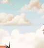 Crimson Biplane Clouds Vinyl Decorative Self Adhesive Wallpaper (3 ft X 3 ft)