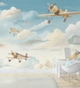 Solo Aeroplane Cloudscape Vinyl Decorative Self Adhesive Wallpaper (3 ft X 3 ft)