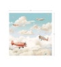 Crimson Biplane Clouds Vinyl Decorative Self Adhesive Wallpaper (3 ft X 3 ft)