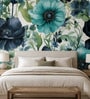 Teal Poppy Bloom Vinyl Floral Self Adhesive Wallpaper (3 ft X 3 ft)