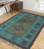 Blue Wool & Jute Abstract 108 x 72 Inches Hand Woven Dhurries
