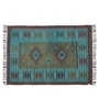 Blue Wool & Jute Abstract 108 x 72 Inches Hand Woven Dhurries