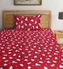 Red Cartoon Characters Woolen Fitted Single Bed Sheet with Pillow Cover