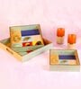 Multicolour & Gold MDF Wood Mughal (Set of 3) Serving Tray