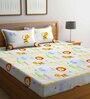 Multicolor Animal Theme 240 TC Cotton Queen Sized Kids Bed Sheet with 2 Pillow Covers