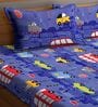 Multicolor Vehicle Themed 240 TC Cotton Queen Sized Kids Bed Sheets with 2 Pillow Covers