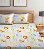 Multicolor Animal Theme 240 TC Cotton Queen Sized Kids Bed Sheet with 2 Pillow Covers