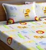 Multicolor Animal Theme 240 TC Cotton Queen Sized Kids Bed Sheet with 2 Pillow Covers