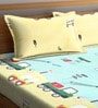 Multicolor Automobiles  240 TC Cotton Queen Sized Kids Bed Sheet with 2 Pillow Covers