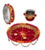 Red Assorted Decorative Stainless Steel Karwa Chauth Pooja Thali Set (1Piece)