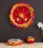 Red Assorted Decorative Stainless Steel Karwa Chauth Pooja Thali Set (1Piece)