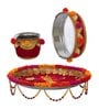 Red Assorted Decorative Stainless Steel Karwa Chauth Pooja Thali Set (1Piece)
