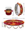 Red Assorted Decorative Stainless Steel Karwa Chauth Pooja Thali Set (1Piece)