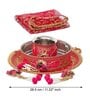 Pink Assorted Floral Designer Stainless Steel Karwa Chauth Pooja Thali Set (1Piece)