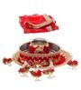 Pink Assorted Floral Designer Stainless Steel Karwa Chauth Pooja Thali Set (1Piece)