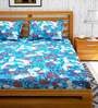 Blue Floral 104 TC Cotton 1 Double Bedsheet with 2 Pillow Covers