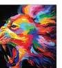 Abstract Multicolor Lion Blue Teakwood Framed Canvas Art Print