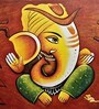 Multicolour Canvas Mantras Ganesha Oil Painting