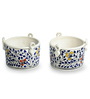Multicolour Ceramic Indigo Vines Handpainted Desk Pot, Set of 2