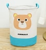 Cotton Animal Printed 11 Ltrs Laundry Basket Cum Kids Storage Organizer