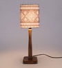Brown Fabric Shade Table Lamp with Wood Base