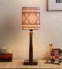 Brown Fabric Shade Table Lamp with Wood Base