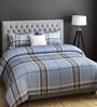 Blue Checkered 200 TC Cotton Double Bedsheet with 2 Pillow Covers